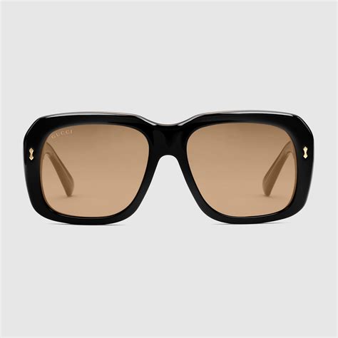 Rectangular frame sunglasses in black acetate